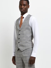 River Island Grey Grid Check Waistcoat - Image 1 of 4