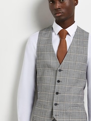 River Island Grey Grid Check Waistcoat - Image 4 of 4