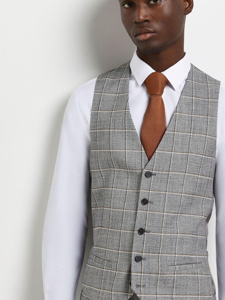 River Island Grey Grid Check Waistcoat - Image 4 of 4