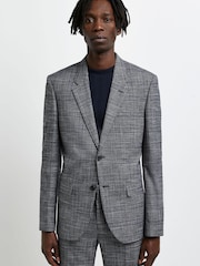 River Island Navy Blue SB2 Notch Scratchy Check Jacket - Image 1 of 4