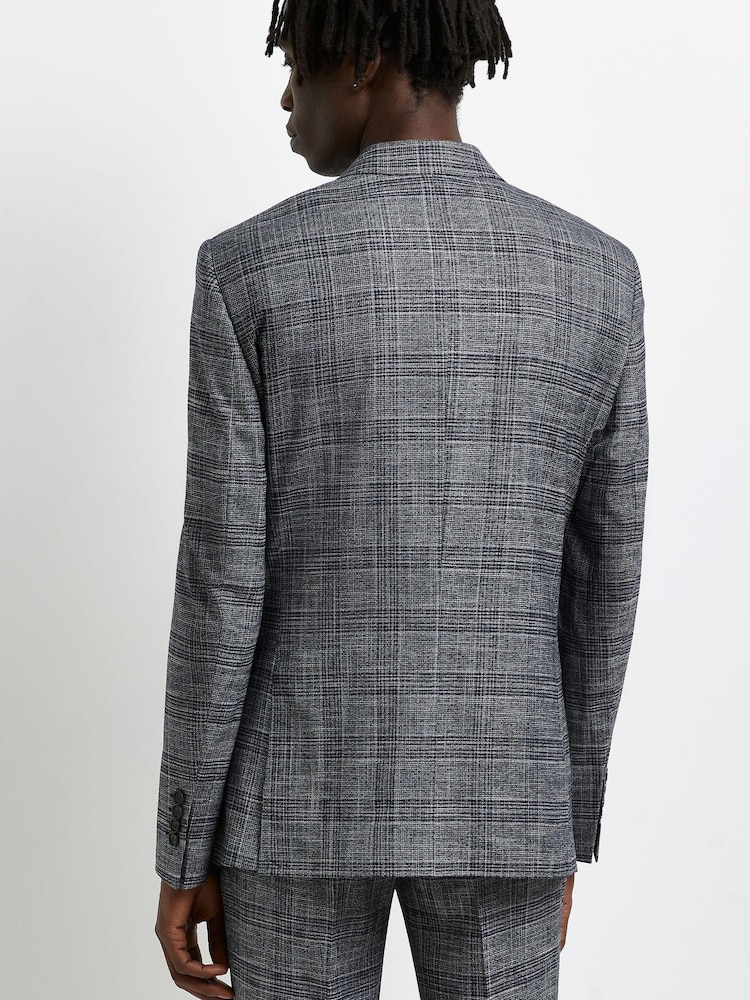 River Island Navy Blue SB2 Notch Scratchy Check Jacket - Image 2 of 4