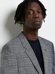 River Island Navy Blue SB2 Notch Scratchy Check Jacket - Image 4 of 4