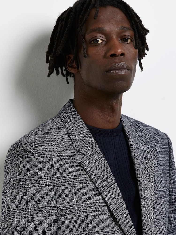 River Island Navy Blue SB2 Notch Scratchy Check Jacket - Image 4 of 4