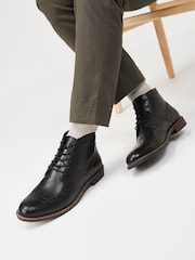 Black Leather Brogue Ankle Boots - Image 1 of 5