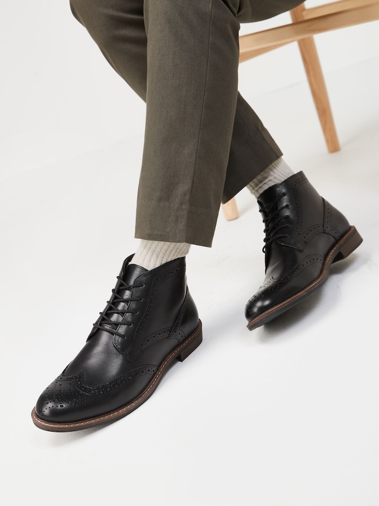 Black Leather Brogue Ankle Boots - Image 1 of 5