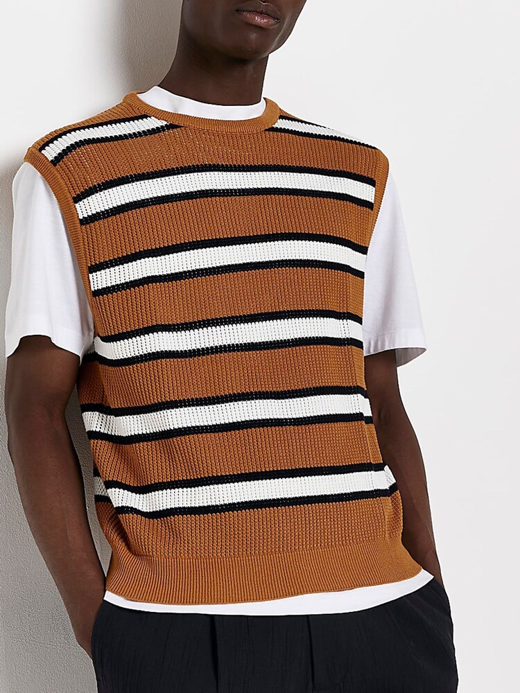 Pull River Island à grosse maille orange rayé - Image 1 of 4