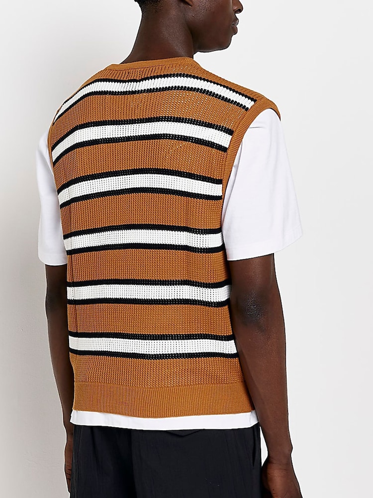 Pull River Island à grosse maille orange rayé - Image 2 of 4