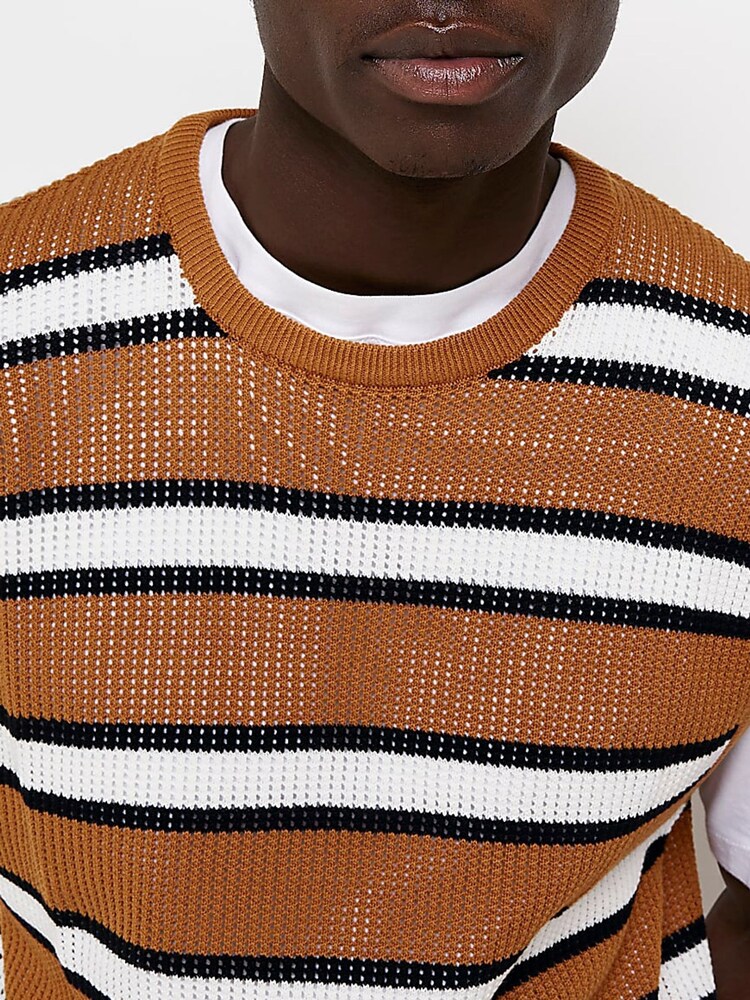 Pull River Island à grosse maille orange rayé - Image 3 of 4