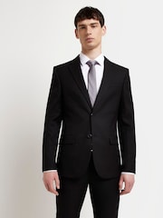 River Island Dark black Skinny 100% Cotton Twill Suit Jacket - Image 1 of 5