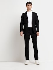 River Island Dark black Skinny 100% Cotton Twill Suit Jacket - Image 3 of 5