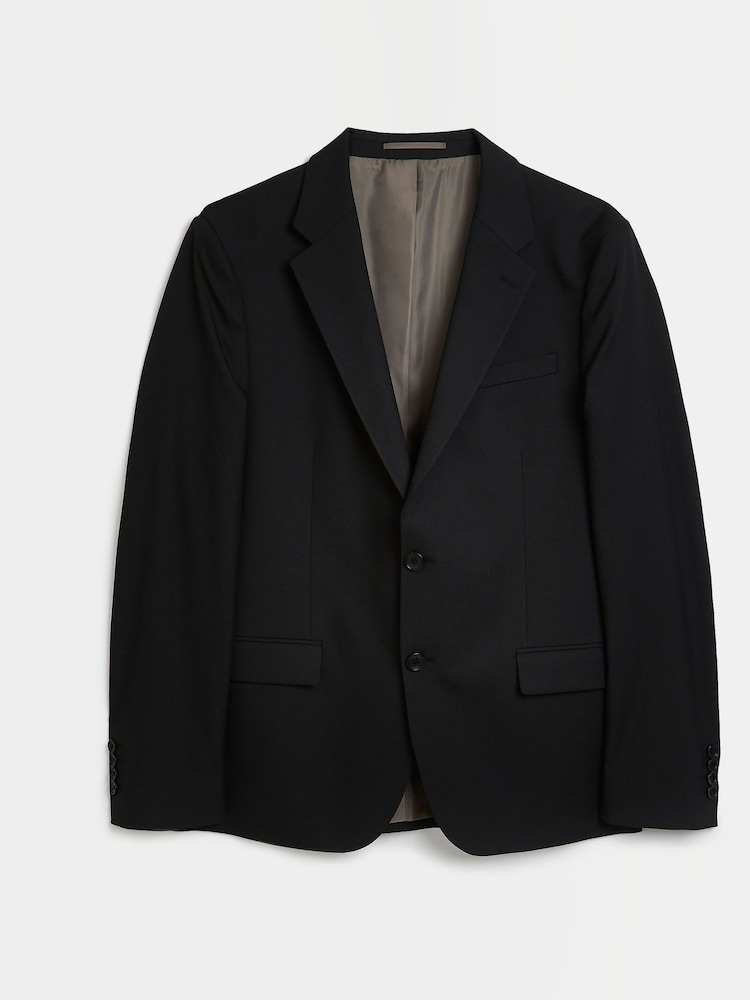 River Island Dark black Skinny 100% Cotton Twill Suit Jacket - Image 5 of 5