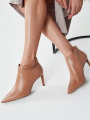 Camel Signature Black Leather Ruched Side Shoe Boots - Image 1 of 6
