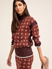 Brown Pattern Stand Neck Jumper - Image 1 of 6