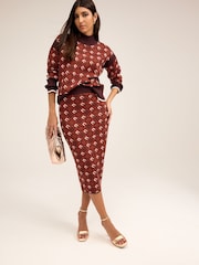 Brown Pattern Stand Neck Jumper - Image 2 of 6