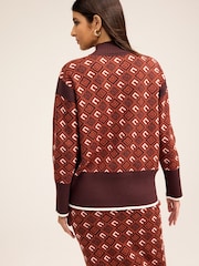 Brown Pattern Stand Neck Jumper - Image 3 of 6