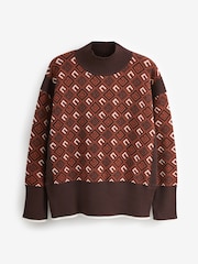 Brown Pattern Stand Neck Jumper - Image 5 of 6