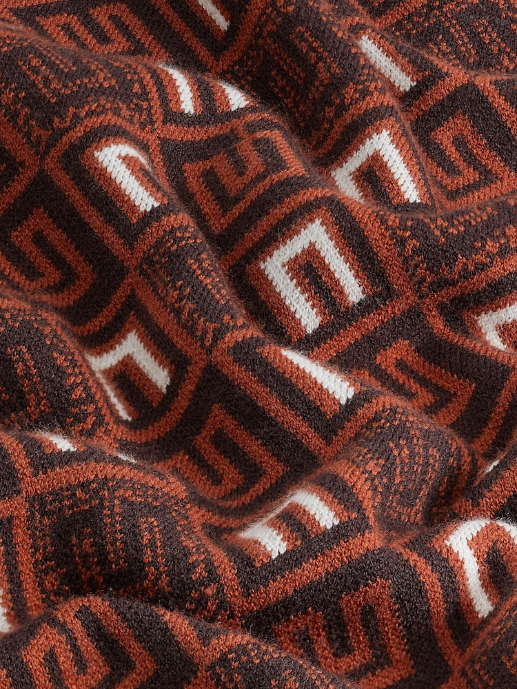 Brown Pattern Stand Neck Jumper - Image 6 of 6