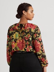 Lauren Ralph Lauren Curve Black Floral Reeshah V-Neck Frill Blouse - Image 3 of 9