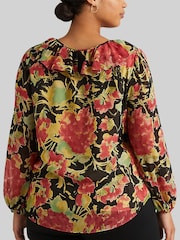 Lauren Ralph Lauren Curve Black Floral Reeshah V-Neck Frill Blouse - Image 6 of 9