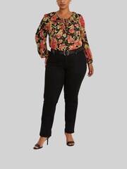 Lauren Ralph Lauren Curve Black Floral Reeshah V-Neck Frill Blouse - Image 8 of 9
