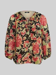 Lauren Ralph Lauren Curve Black Floral Reeshah V-Neck Frill Blouse - Image 9 of 9