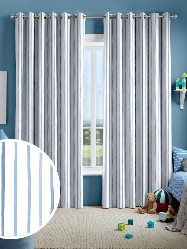 Laura Ashley Dark Seaspray Blue Painterly Stripe Made To Measure Curtains - Image 2 of 9