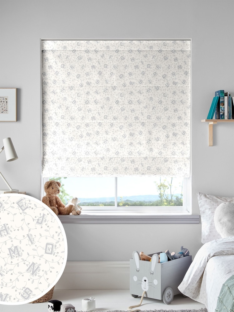 Laura Ashley Pale Steel Grey Kids Ahoy Alphabet Made To Measure Roman Blind - Image 1 of 7