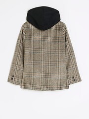 River Island Cream Boys Check Hooded Hybrid Coat - Image 2 of 4