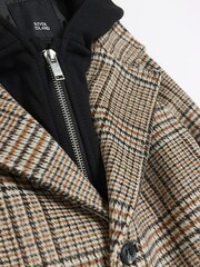 River Island Cream Boys Check Hooded Hybrid Coat - Image 3 of 4