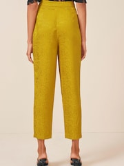 Ochre Yellow Satin Jacquard Trousers - Image 3 of 5