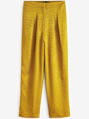 Ochre Yellow Satin Jacquard Trousers - Image 5 of 5