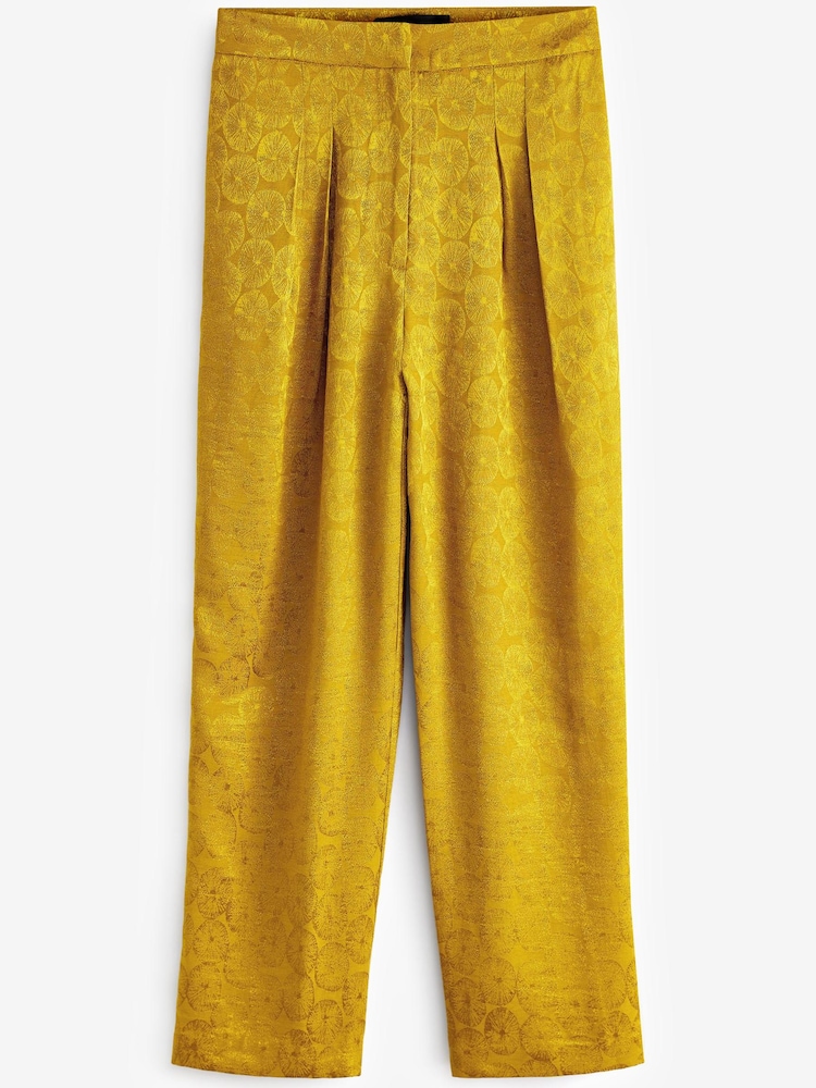 Ochre Yellow Satin Jacquard Trousers - Image 5 of 5