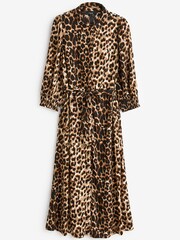 Animal Print Belted Long Sleeve Button Through Shirt Dress - Image 4 of 4