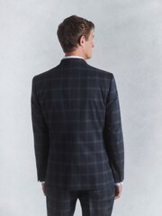 Navy Blue Slim Fit Flannel Check Suit Jacket - Image 3 of 13