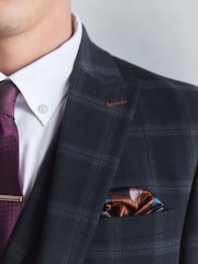 Navy Blue Slim Fit Flannel Check Suit Jacket - Image 4 of 13