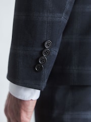 Navy Blue Slim Fit Flannel Check Suit Jacket - Image 5 of 13