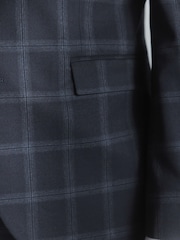 Navy Blue Slim Fit Flannel Check Suit Jacket - Image 6 of 13