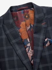 Navy Blue Slim Fit Flannel Check Suit Jacket - Image 8 of 13