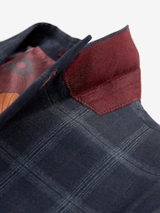Navy Blue Slim Fit Flannel Check Suit Jacket - Image 9 of 13