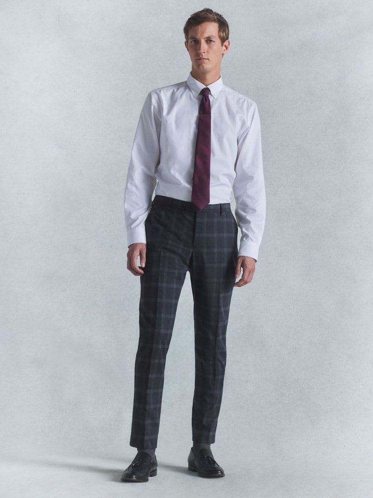 Navy Blue Slim Fit Check Suit: Trousers - Image 2 of 6