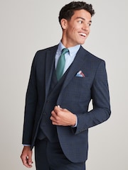 Navy Skinny Fit Check Suit Jacket - Image 2 of 8