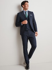 Navy Skinny Fit Check Suit Jacket - Image 3 of 8