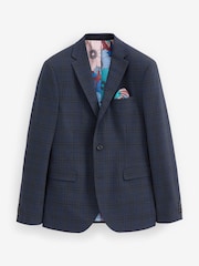 Navy Skinny Fit Check Suit Jacket - Image 4 of 8