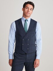 Navy Check Suit Waistcoat - Image 1 of 7