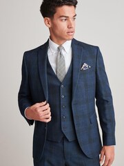 Blue Slim Fit Check Suit: Jacket - Image 1 of 1