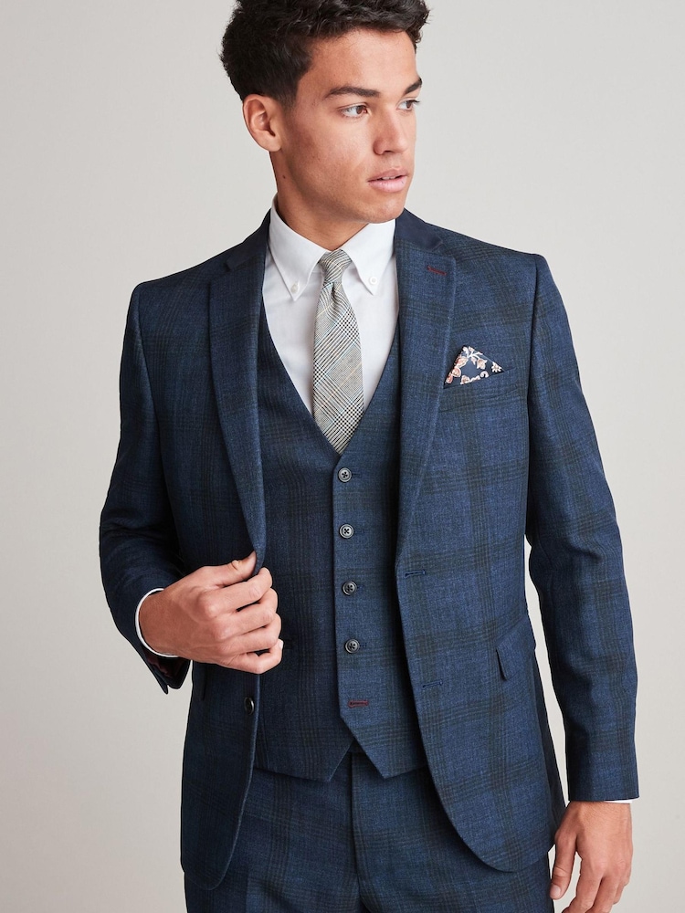 Blue Slim Fit Check Suit: Jacket - Image 1 of 1