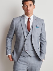 Grey Skinny Fit Flannel Suit Jacket - Image 1 of 13