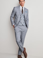 Grey Skinny Fit Flannel Suit Jacket - Image 2 of 13