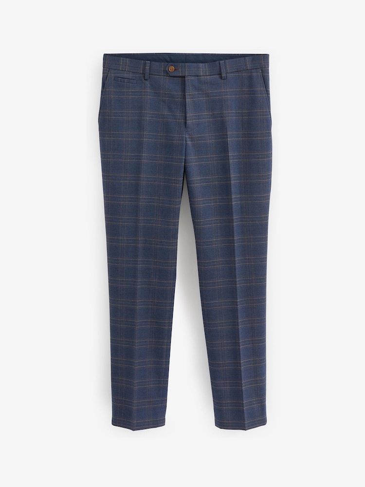 Bright Blue Tailored Fit Check Suit: Trousers - Image 1 of 3