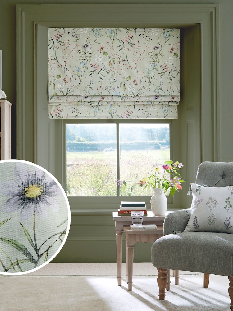 Sage Green Ready Made Blackout Roman Blind Floral Regency - Image 1 of 9